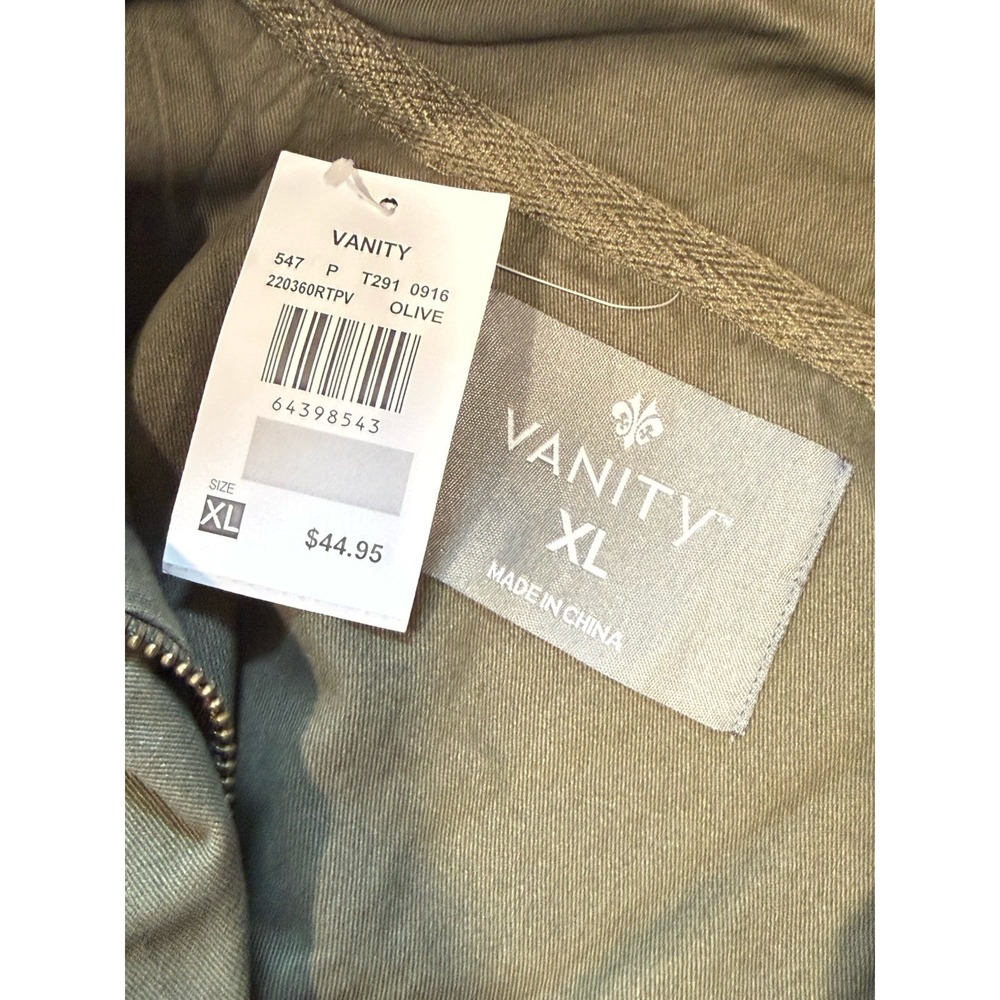 NWT Vanity Green Denim Utility Cargo Vest Sz XL Zip & Snaps Drawstring Waist - Picture 4 of 6